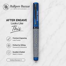 Ballpen Bazaar Matt Pearl White Ball Pen with Blue Grid Design & Glossy Blue Clip | Openable Cap Mechanism | Blue Ink Metal Pen | 1 Pen with 1 Free Blue Refill