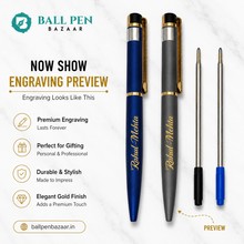 Ballpen Bazaar Set of 2 Metallic Glossy Gray & Blue Ball Pens with Gold Clip | Twist Mechanism | Blue Ink | Includes 1 Blue & 1 Black Cross Refill