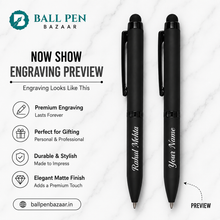 Ballpen Bazaar Set of 02 Stylus Matt Black Ball Pens with Glossy Black Clip | Twist Mechanism | Blue Ink | Includes 2 Free Mini VT Blue Refills | Premium Metal Pen Set for Office, Business, Students & Gifting