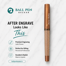 Ballpen Bazaar Matt Pearl White Ball Pen with Brown Grid Design & Glossy Brown Clip | Openable Cap Mechanism | Blue Ink | 1 Pen with 1 Free Extra Refill