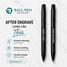 Ballpen Bazaar Set of 2 Matt Black Ball Pens with Glossy Black Clip | Click Mechanism | Blue Ink | Includes 2 Free Plastic Jotter Refills | Premium Metal Ball Pen for Office, School, Business, Executive Gift