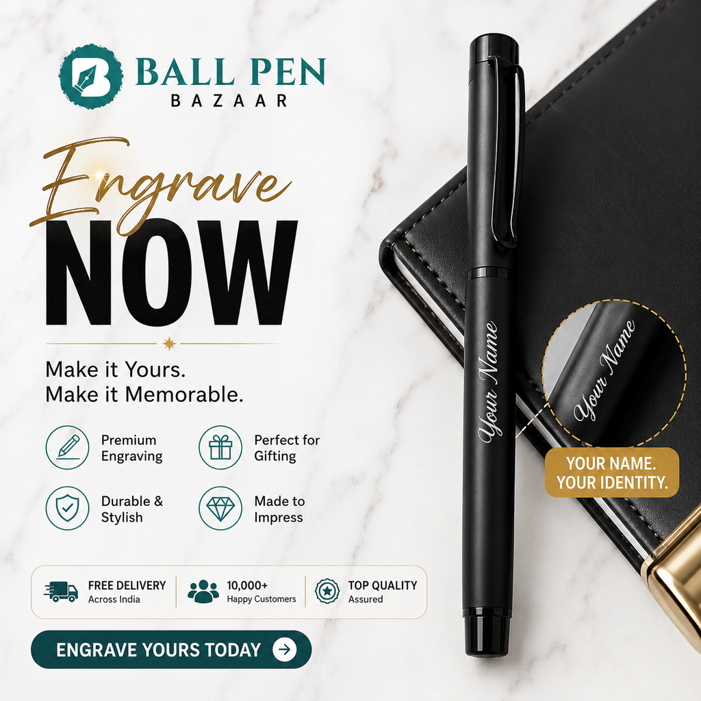 Ballpen Bazaar Matt Black Ball Pen with Black Cap | Openable Mechanism | Blue Ink | Premium Metal Pen | 1 Pen with 1 Free Blue Refill