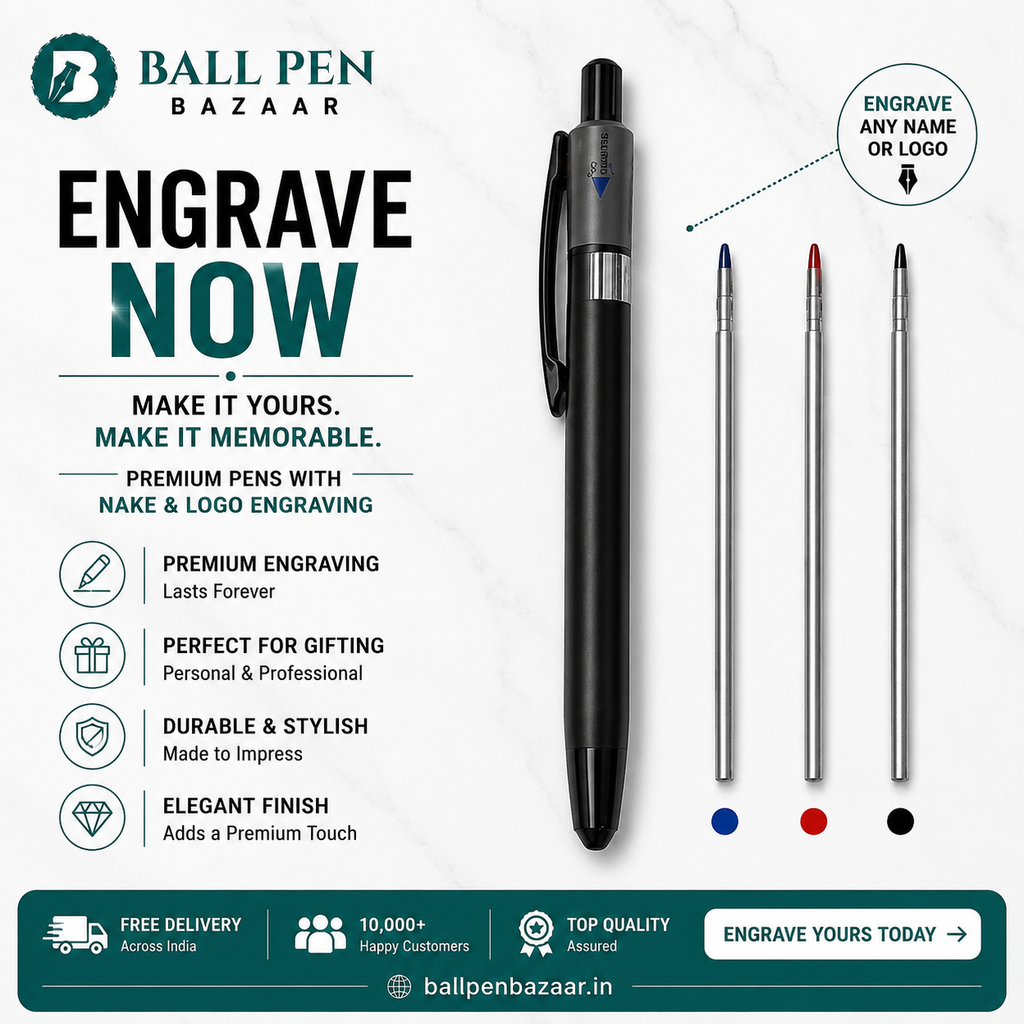 Ballpen Bazaar 3 in 1 Multi Ink Matt Black Ball Pen with Black Clip | Click Mechanism | Blue, Black & Red Ink | 3 Free Refills | Pack of 1