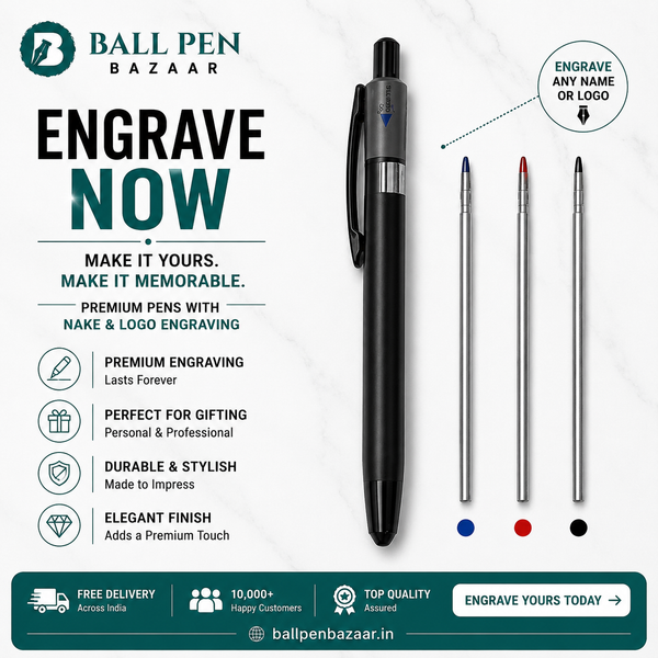 Ballpen Bazaar 3 in 1 Multi Ink Matt Black Ball Pen with Black Clip | Click Mechanism | Blue, Black & Red Ink | 3 Free Refills | Pack of 1