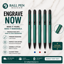 Ballpen Bazaar Matt Green Colour Body with Glossy Black Colour Clip Click Mechanism Ball Pen Set of 5 with 5 Extra Blue Ink Refills