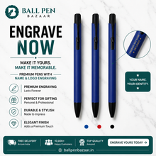 Ballpen Bazaar Matt Blue Body Ball Pen Set of 3 with Glossy Black Clip Click Mechanism Blue Ink Includes 3 Extra Refills