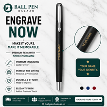Ballpen Bazaar Matt Black Ball Pen with Black Cap and Silver Clip | Openable Metal Pen | Blue Ink | 1 Pen with 1 Extra Blue Refill | Premium Writing Pen
