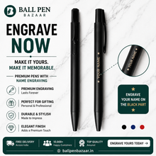 Ballpen Bazaar Matt Black Ball Pen Set of 2 with Glossy Black Clip Click Mechanism Blue Ink Includes 2 Extra Refills