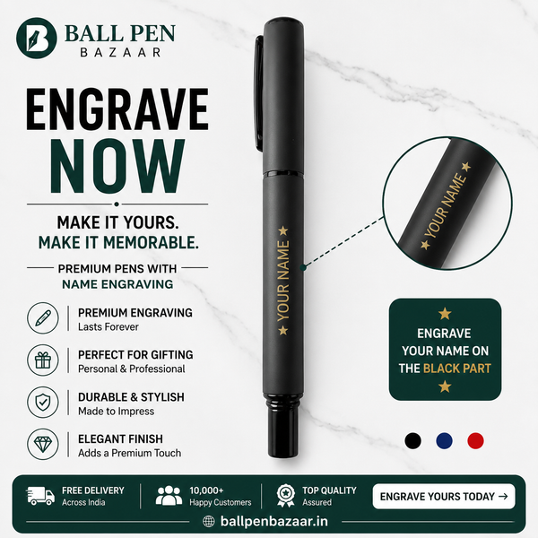 Ballpen Bazaar Fellowship Tricky Jotter Matt Full Black Ball Pen with Black Cap | Press Click Mechanism | Blue Ink | 1 Pen + 1 Extra Refill