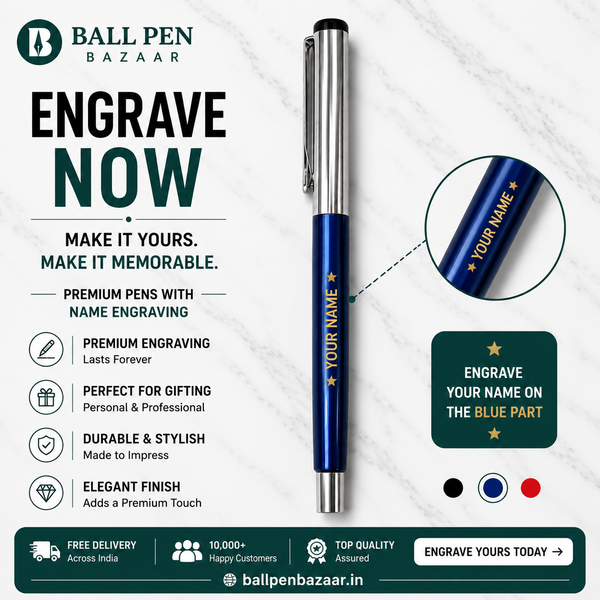 Ballpen Bazaar 2 Pcs Metallic Glossy Blue Ball Pen Set with Silver Cap | Openable Metal Ball Pens | Blue Ink | Includes 2 Extra Refills
