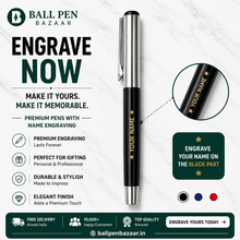 Ballpen Bazaar 2 Pcs Metallic Glossy Black Ball Pen Set with Silver Cap, Openable Mechanism, Blue Ink, 2 Extra Refills