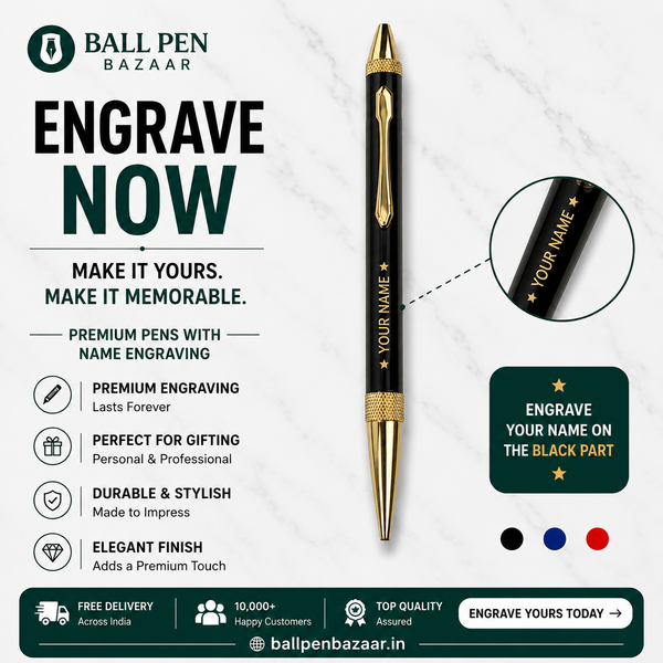 Ballpen Bazaar 2 in 1 Multi Ink Metallic Glossy Black Ball Pen with Gold Clip | Dual Side Twist Mechanism | Blue & Red Ink | 2 Free Refills | Pack of 1