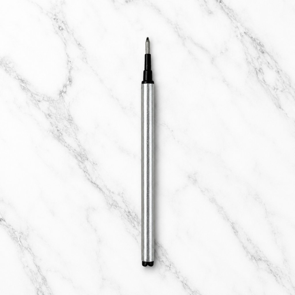 Ballpen Bazaar 0.8 MM Roller Pen Refills Black Ink Plastic Silver Body Pack of 6 Smooth Writing Replacement Refills