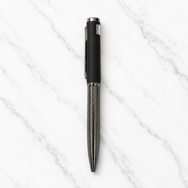 Ballpen Bazaar Metallic Glossy Designer Silver and Black Dual Colour Body Ball Pen with Silver Clip | Twist Mechanism | Black Ink | Free 1 Refill | 1 Pc
