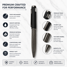 Ballpen Bazaar Metallic Glossy Designer Silver and Black Dual Colour Body Ball Pen with Silver Clip | Twist Mechanism | Black Ink | Free 1 Refill | 1 Pc