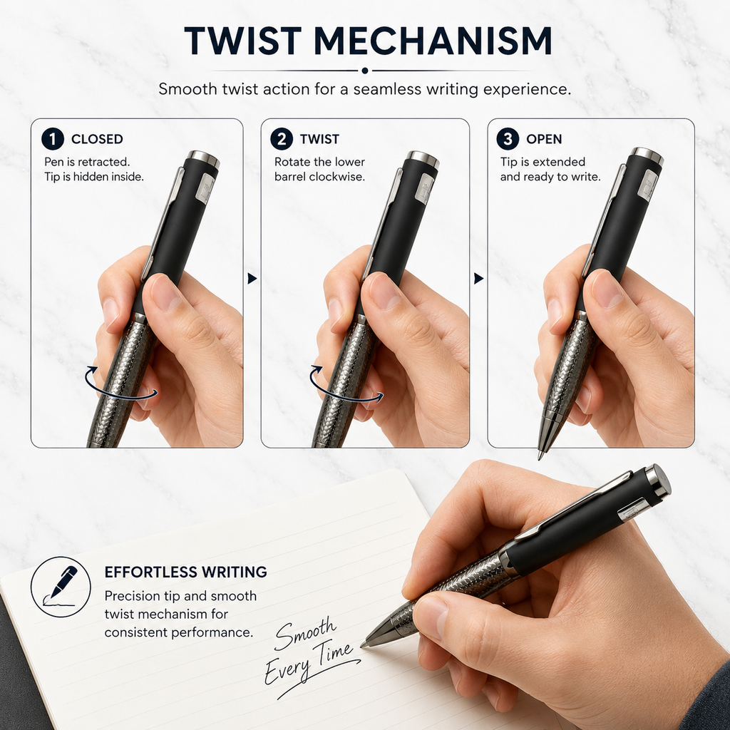 Ballpen Bazaar Metallic Glossy Designer Silver and Black Dual Colour Body Ball Pen with Silver Clip | Twist Mechanism | Black Ink | Free 1 Refill | 1 Pc