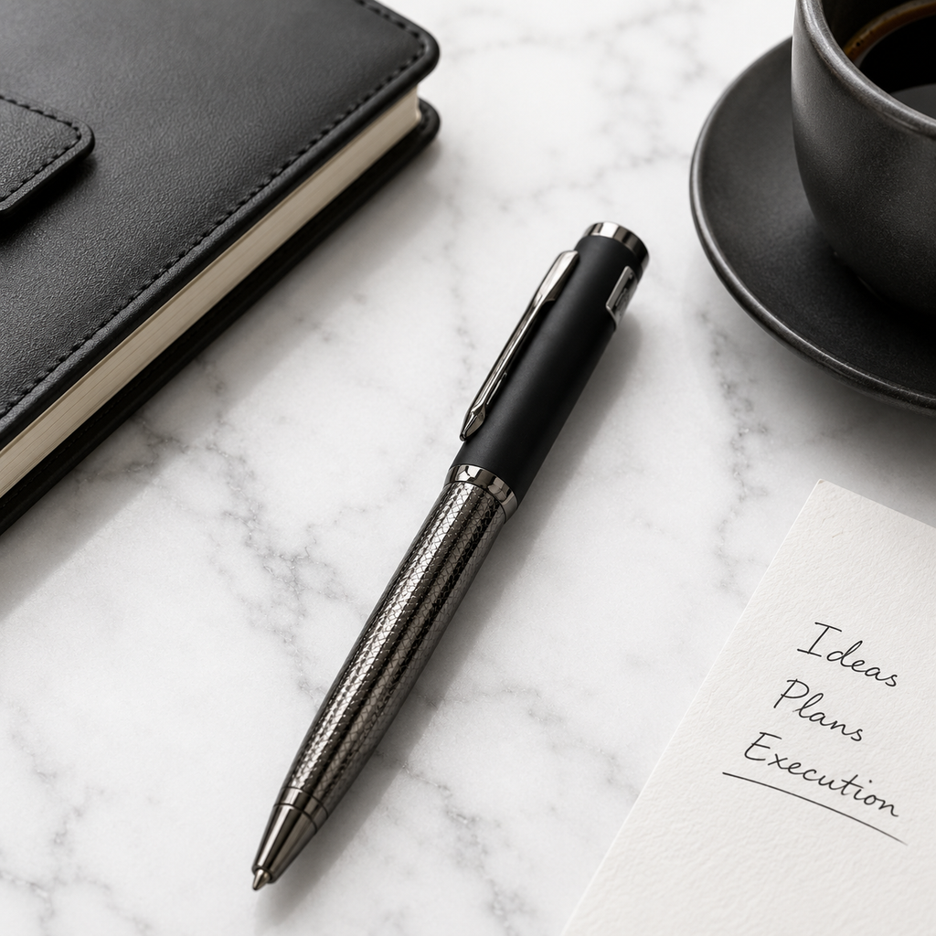 Ballpen Bazaar Metallic Glossy Designer Silver and Black Dual Colour Body Ball Pen with Silver Clip | Twist Mechanism | Black Ink | Free 1 Refill | 1 Pc