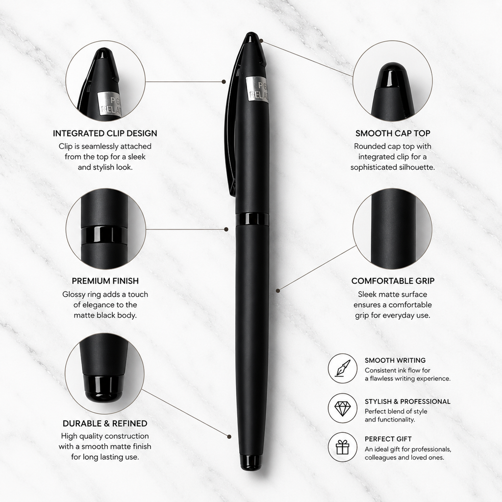 Ballpen Bazaar Matt Black Metal Ball Pen with Matt Black Cap | Openable Cap Mechanism | Blue Ink | 1 Free Refill | Executive Writing Pen | 1 Pc