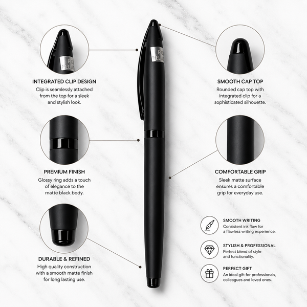 Ballpen Bazaar Matt Black Metal Ball Pen with Matt Black Cap | Openable Cap Mechanism | Blue Ink | 1 Free Refill | Executive Writing Pen | 1 Pc