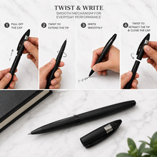 Ballpen Bazaar Matt Black Metal Ball Pen with Matt Black Cap | Openable Cap Mechanism | Blue Ink | 1 Free Refill | Executive Writing Pen | 1 Pc