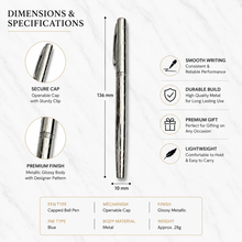 Ballpen Bazaar Metallic Glossy Designer Silver Ball Pen with Silver Cap | Openable Mechanism | Blue Ink | 1 Pc Metal Writing Pen