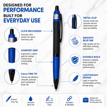 Ballpen Bazaar Set of 3 Metal Ball Pens Matte Black Body with Blue, Gray & Red Design | Click Mechanism | Blue Ink | Premium Office & Executive Writing Pens | Includes 3 Refills