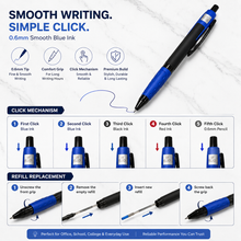 Ballpen Bazaar Set of 3 Metal Ball Pens Matte Black Body with Blue, Gray & Red Design | Click Mechanism | Blue Ink | Premium Office & Executive Writing Pens | Includes 3 Refills