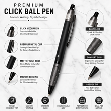 Ballpen Bazaar Set of 3 Metal Ball Pens Matte Black Body with Blue, Gray & Red Design | Click Mechanism | Blue Ink | Premium Office & Executive Writing Pens | Includes 3 Refills