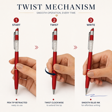 Ballpen Bazaar Matt Red Ball Pen with White Diamond Design & Silver Clip | Twist Mechanism Blue Ink Pen