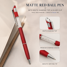 Ballpen Bazaar Matt Red Ball Pen with White Diamond Design & Silver Clip | Twist Mechanism Blue Ink Pen