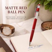 Ballpen Bazaar Matt Red Ball Pen with White Diamond Design & Silver Clip | Twist Mechanism Blue Ink Pen