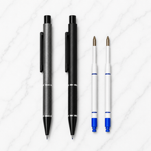 Ballpen Bazaar Set of 2 Metal Ball Pens | Matt Black & Matt Gray Body with Black Clip | Click Mechanism | Blue Ink | Includes 2 Free Plastic Jotter Blue Refills | Premium Office, Executive & Gift Pens