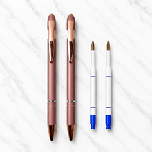 Ballpen Bazaar Stylus Matte Rose Gold Ball Pen with Copper Clip | Click Mechanism | Blue Ink | 2 Free Plastic Jotter Blue Refills | Pack of 2