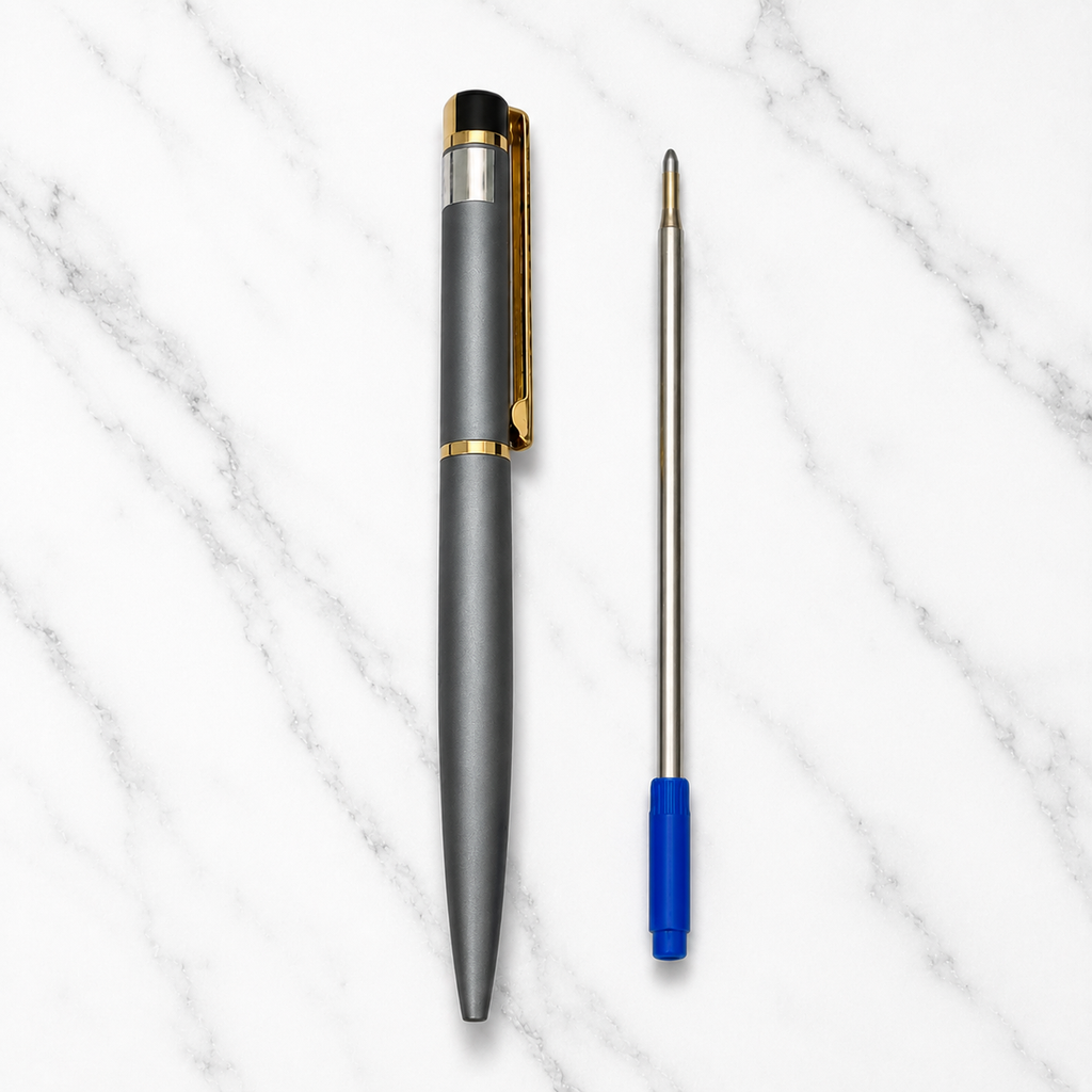 Ballpen Bazaar Matt Gunmetal Ball Pen with Glossy Gold Clip | Twist Mechanism | Blue Ink | Premium Metal Writing Pen