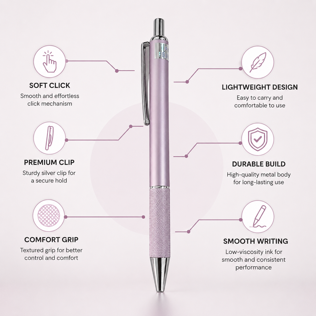 Ballpen Bazaar Set of 2 Metallic Glossy Purple Ball Pens with Silver Clip | Click Mechanism | Blue Ink | Includes 2 Free Plastic Jotter Blue Ink Refills | Premium Metal Ball Pen for Office, School, Business & Gifting