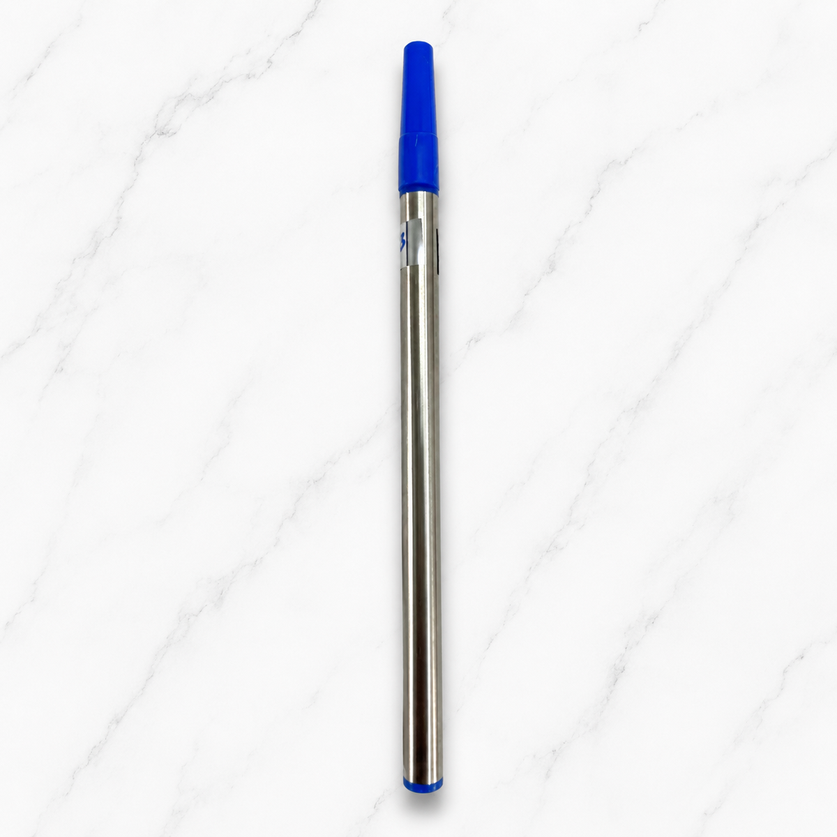 0.8 mm roller refill set with blue and black ink, silver body