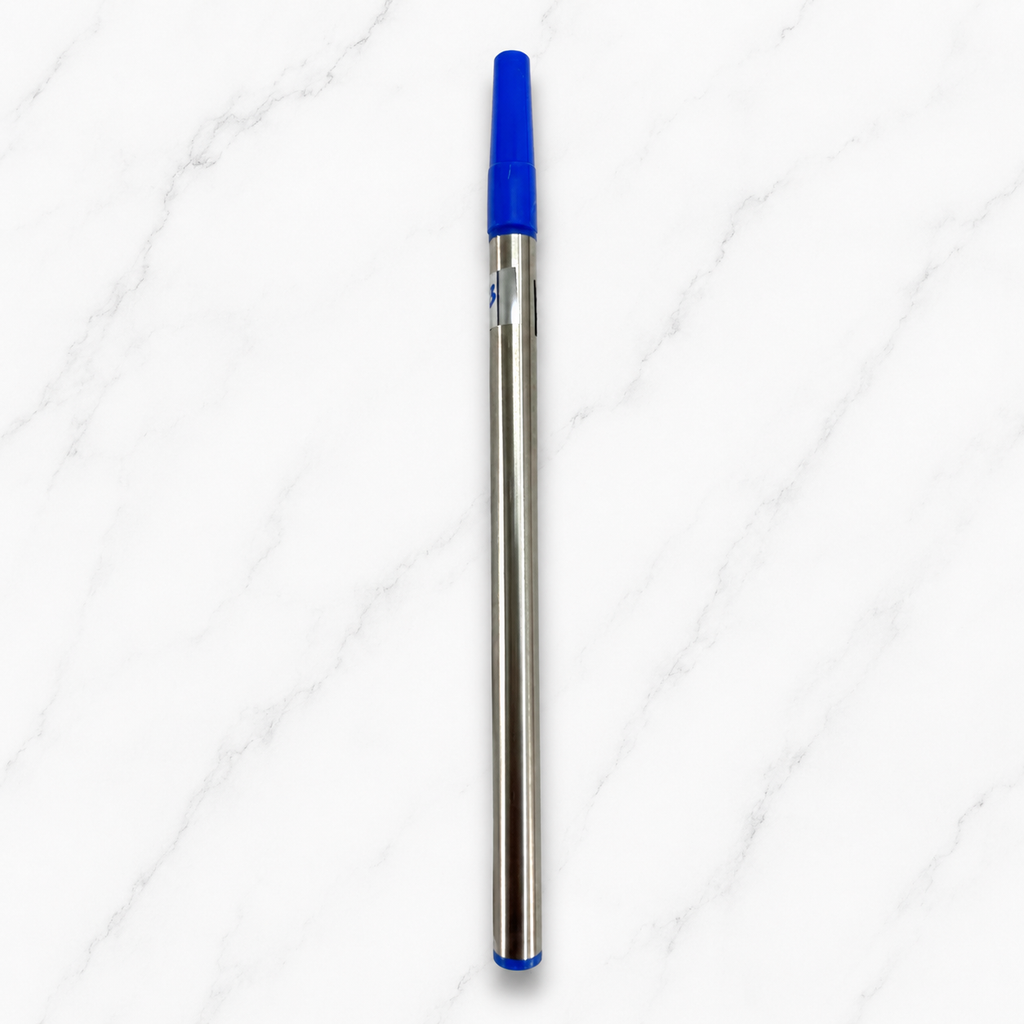 Ballpen Bazaar Set of 6 Roller Pen Refills 0.8mm – 3 Blue Ink & 3 Black Ink Metallic Silver Body Refills