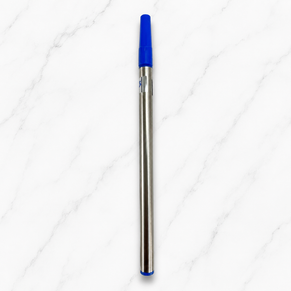 Ballpen Bazaar Set of 6 Roller Pen Refills 0.8mm – 3 Blue Ink & 3 Black Ink Metallic Silver Body Refills