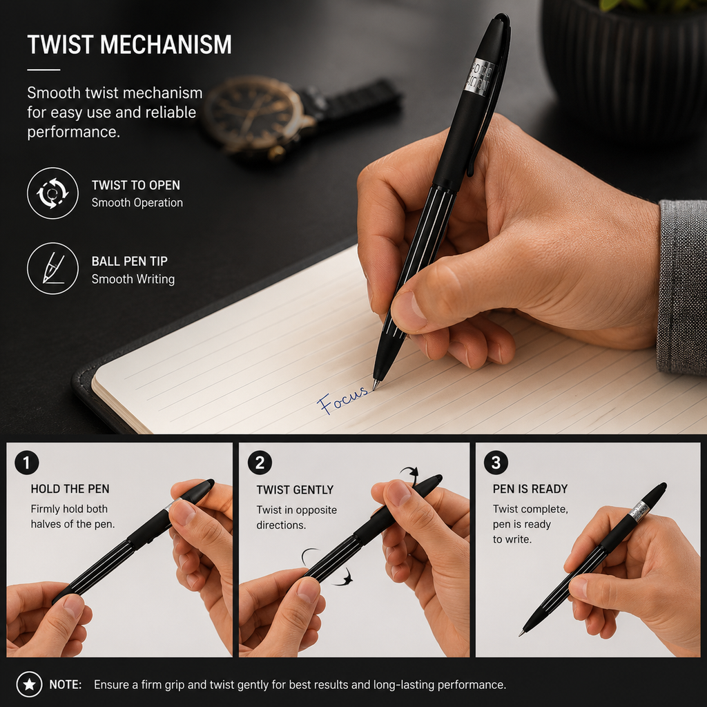 Matte Black Ball Pen – Twist Mechanism | Cross-Type Refill | Blue Ink