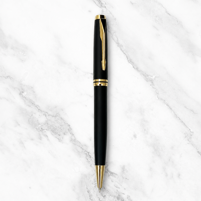 Ballpen Bazaar Matt Black Body Ball Pen with Glossy Gold Clip | Twist Mechanism | Smooth Blue Ink Writing Pen | Premium Executive Ballpoint Pen | 1 Pc