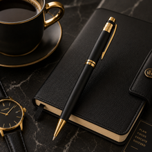 Ballpen Bazaar Matt Black Body Ball Pen with Glossy Gold Clip | Twist Mechanism | Smooth Blue Ink Writing Pen | Premium Executive Ballpoint Pen | 1 Pc