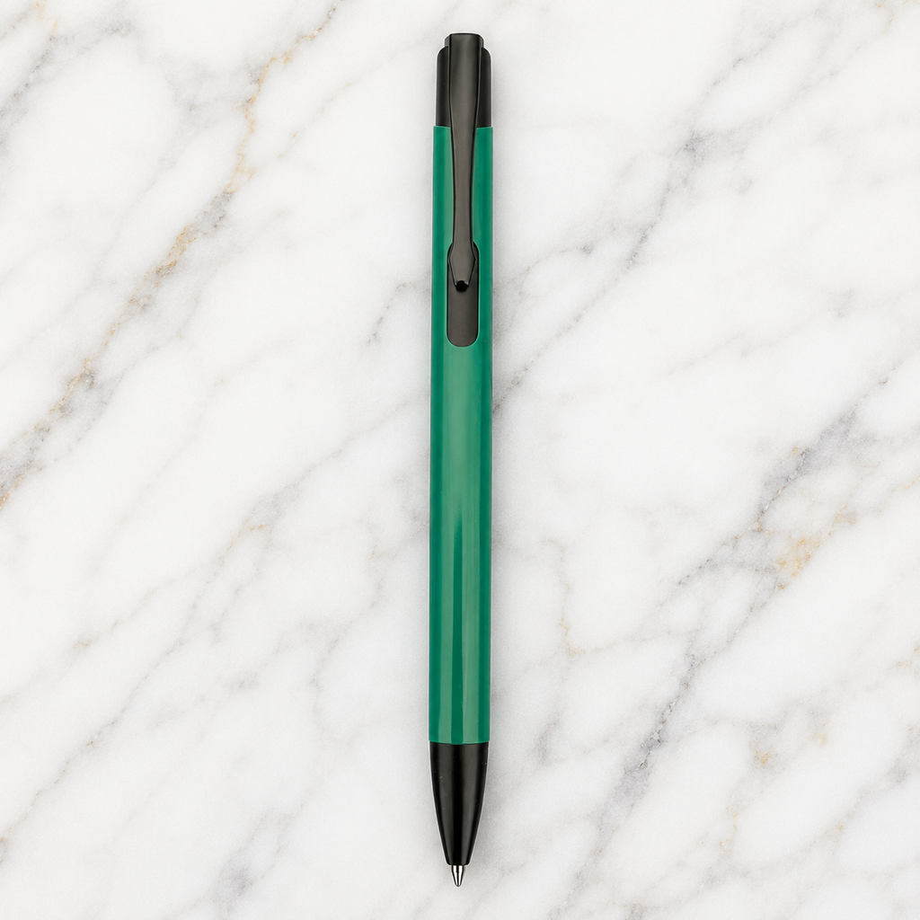Ballpen Bazaar Matt Green Colour Body with Glossy Black Colour Clip Click Mechanism Ball Pen Set of 6 with 6 Extra Blue Ink Refills | Premium Metal Ball Pens for Office, School, Business and Gifting
