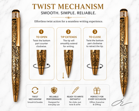 Metallic Glossy Designer Gold Ball Pen – Gold Clip | Twist Mechanism