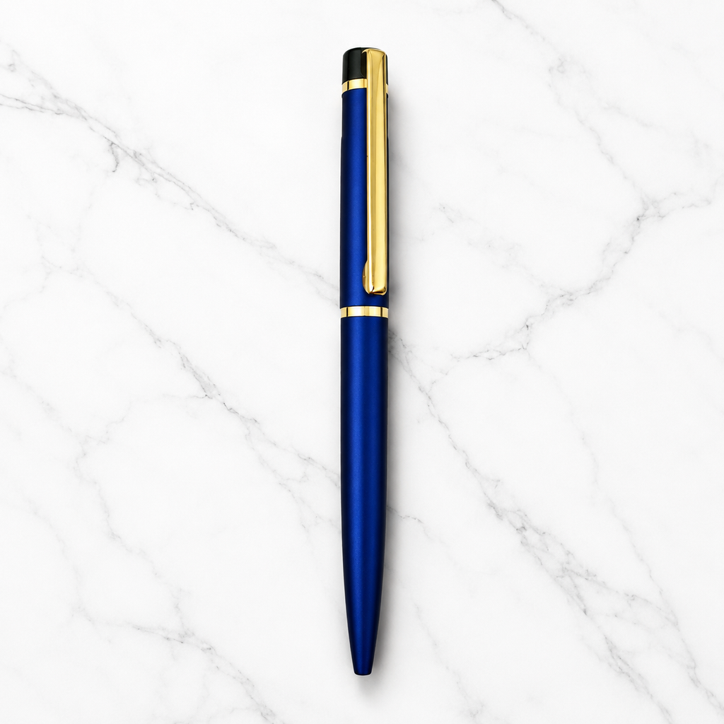 Ballpen Bazaar Set of 2 Metallic Glossy Red & Blue Twist Ball Pens with Gold Clip | Blue Ink | Includes 2 Free Cross Type Refills
