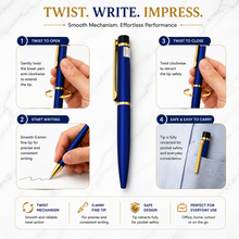 Ballpen Bazaar Set of 2 Metallic Glossy Red & Blue Twist Ball Pens with Gold Clip | Blue Ink | Includes 2 Free Cross Type Refills
