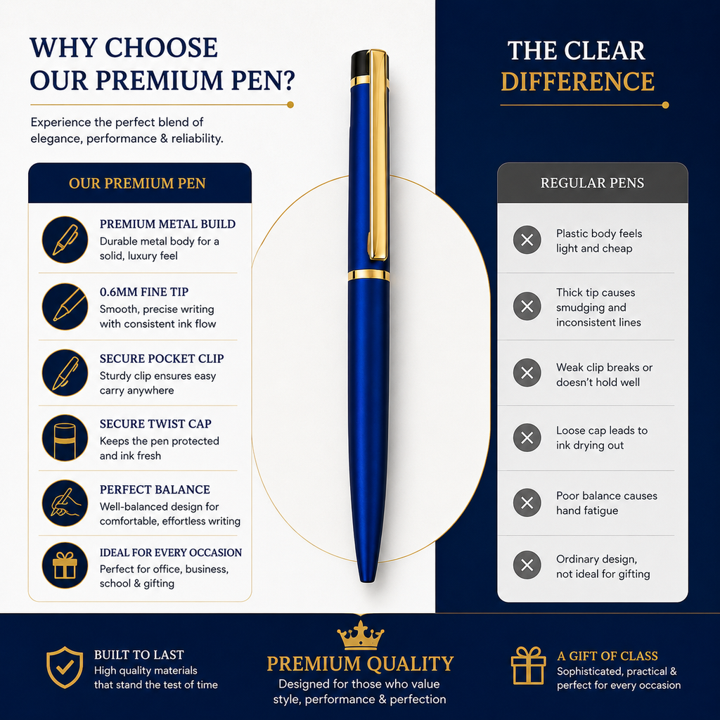 Ballpen Bazaar Set of 2 Metallic Glossy Red & Blue Twist Ball Pens with Gold Clip | Blue Ink | Includes 2 Free Cross Type Refills
