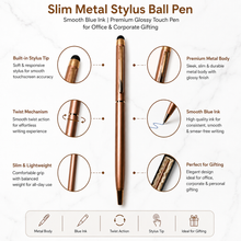 Set of 4 Stylus Metallic Glossy Rose Gold Ball Pens – Copper Clip