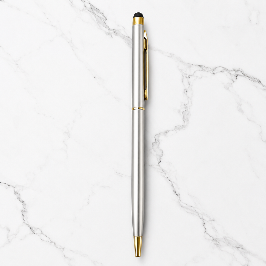 Ballpen Bazaar Set of 09 Stylus Metallic Glossy Gold Silver Rose Gold Twist Ball Pens with Blue Ink | 9 Pens + 9 Free Refills | Premium Metal Writing Pens