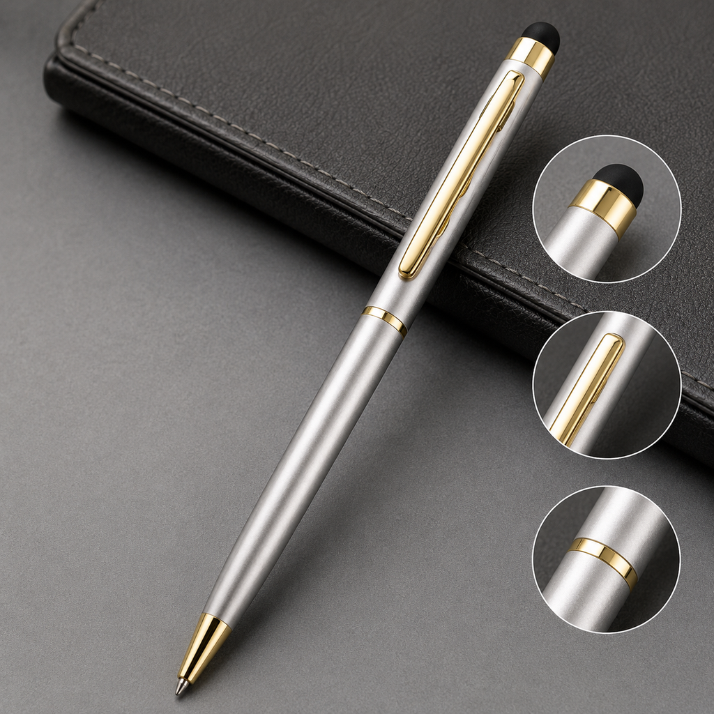 Ballpen Bazaar Set of 09 Stylus Metallic Glossy Gold Silver Rose Gold Twist Ball Pens with Blue Ink | 9 Pens + 9 Free Refills | Premium Metal Writing Pens