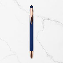 BallPenBazaar Premium Matte Blue Ball Pens with Rose Gold Clip – Stylus Top,...